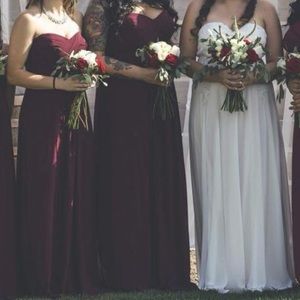 Bill Levkoff burgundy wine bridesmaids dress
